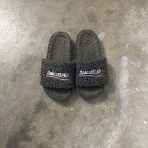 Balenciaga Fur Slides Dark Grey  with recipt